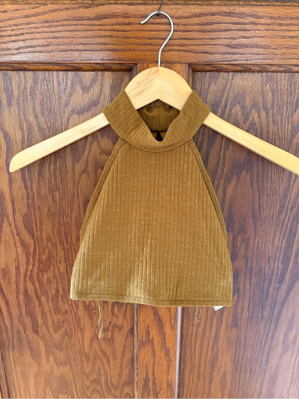 FP Movement Halter Crop Top Womens XS/S Brown Ribbed Open Back Mock Neck